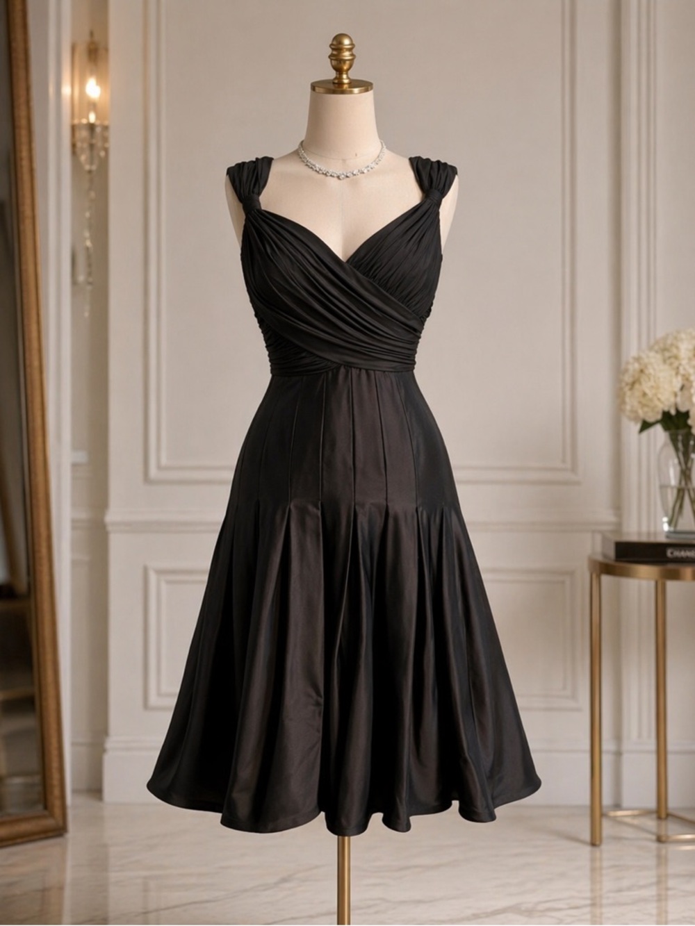 Tadashi Collection Black Ruched Cocktail Dress Sz 6 Crisscross Wrap Party Dress